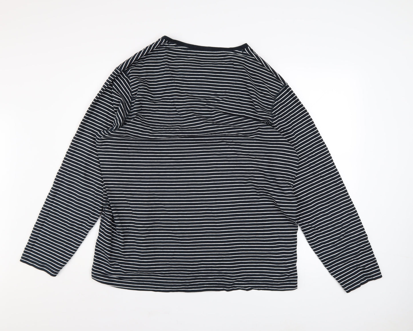 TU Men’s Blue Striped Henley Sweatshirt 2XL Regular Fit Cotton