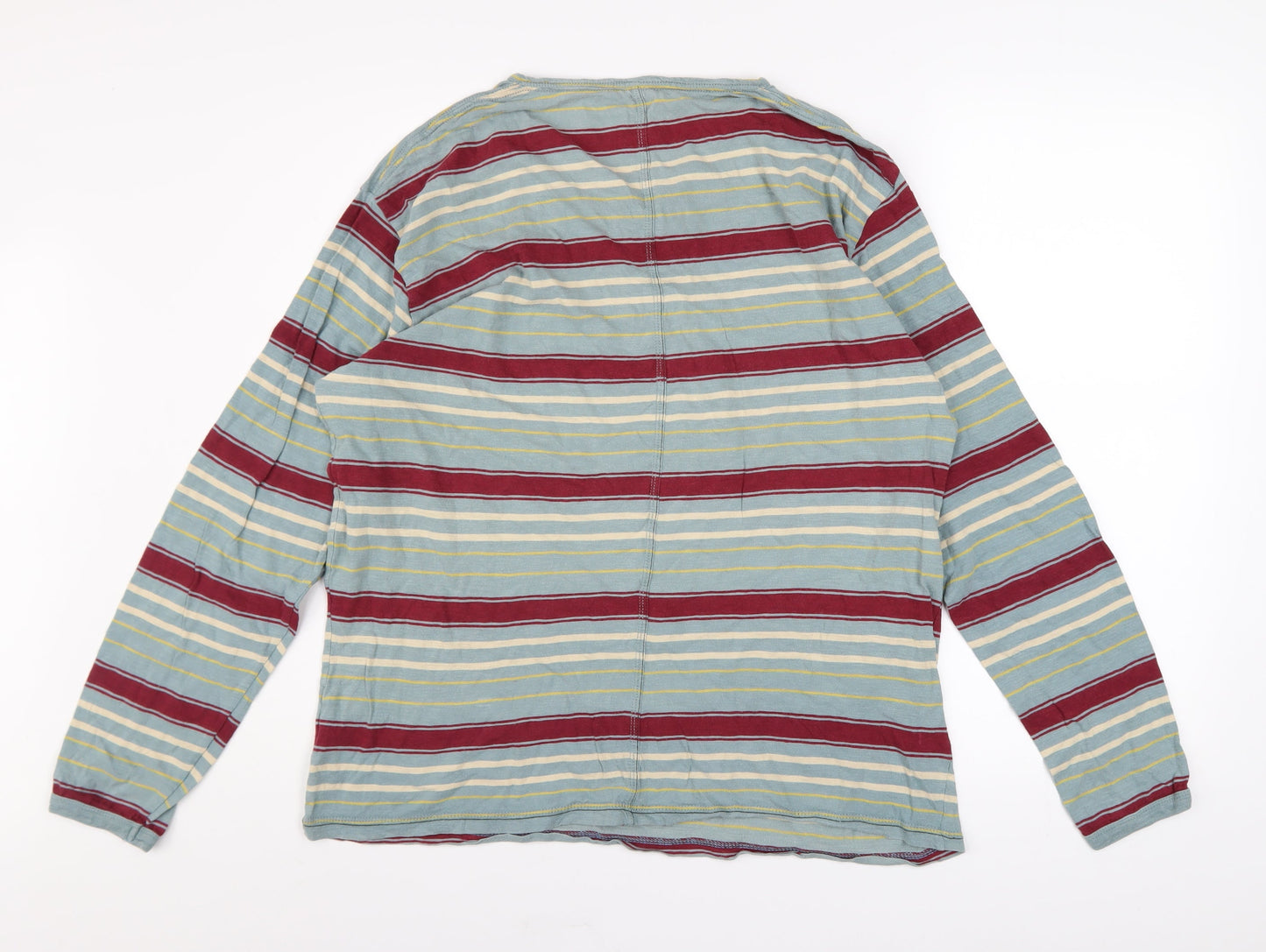 FCUK Mens Multicoloured Striped Long Sleeve Henley Cotton Top Size L