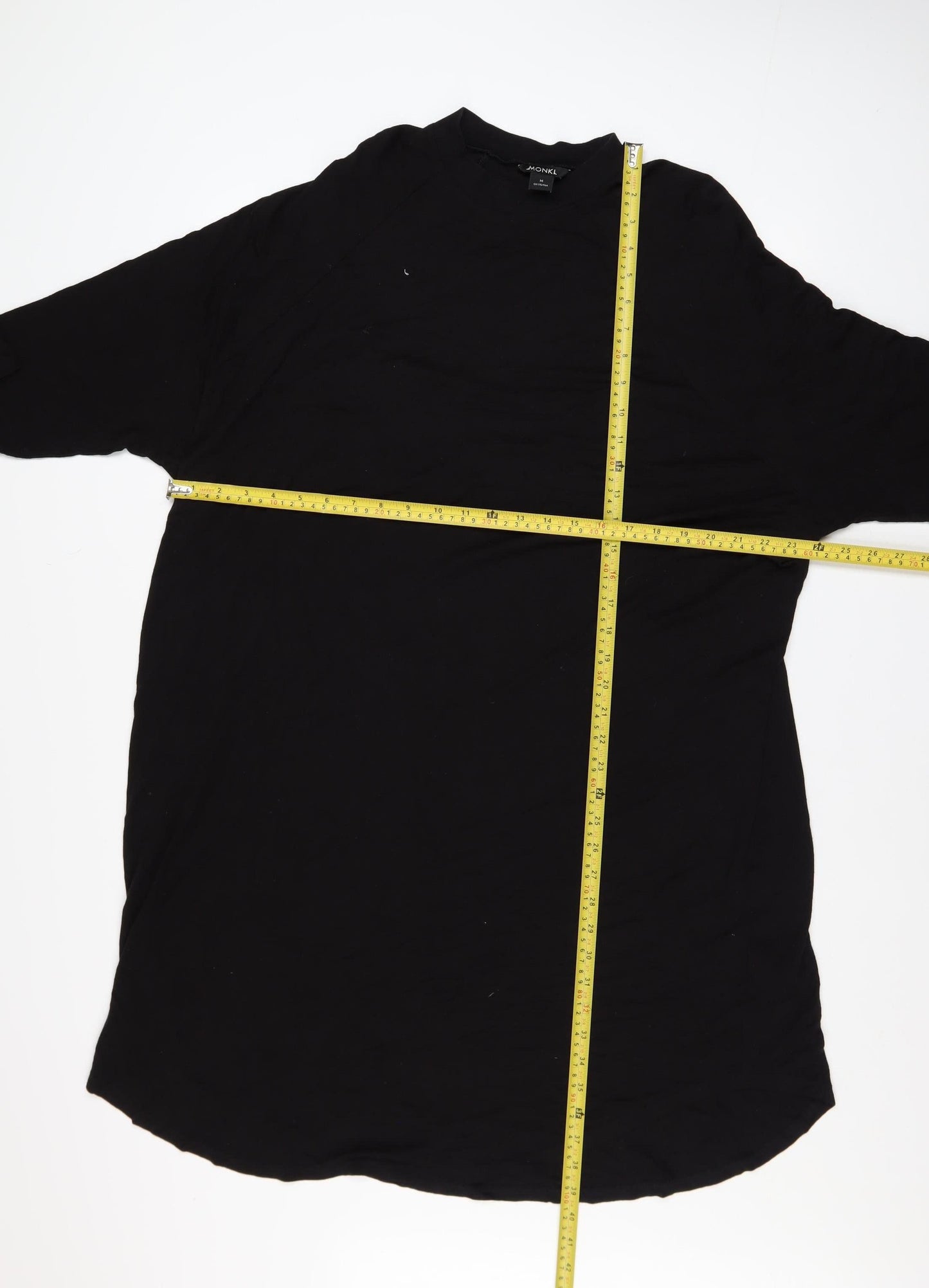 Monki Women Black Size 12 T-Shirt Dress 3/4 Sleeve Cotton Stretch