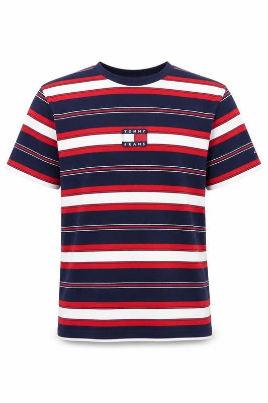 Tommy Jeans Men's Multicoloured Striped Cotton Crew Neck T-Shirt XS