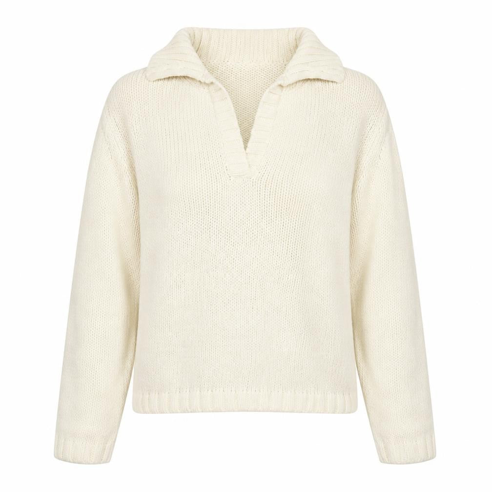 Next Women Ivory Collared Chunky Knit Cotton Pullover Jumper Size S