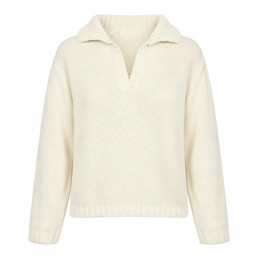 Next Women Ivory Collared Chunky Knit Cotton Pullover Jumper Size S