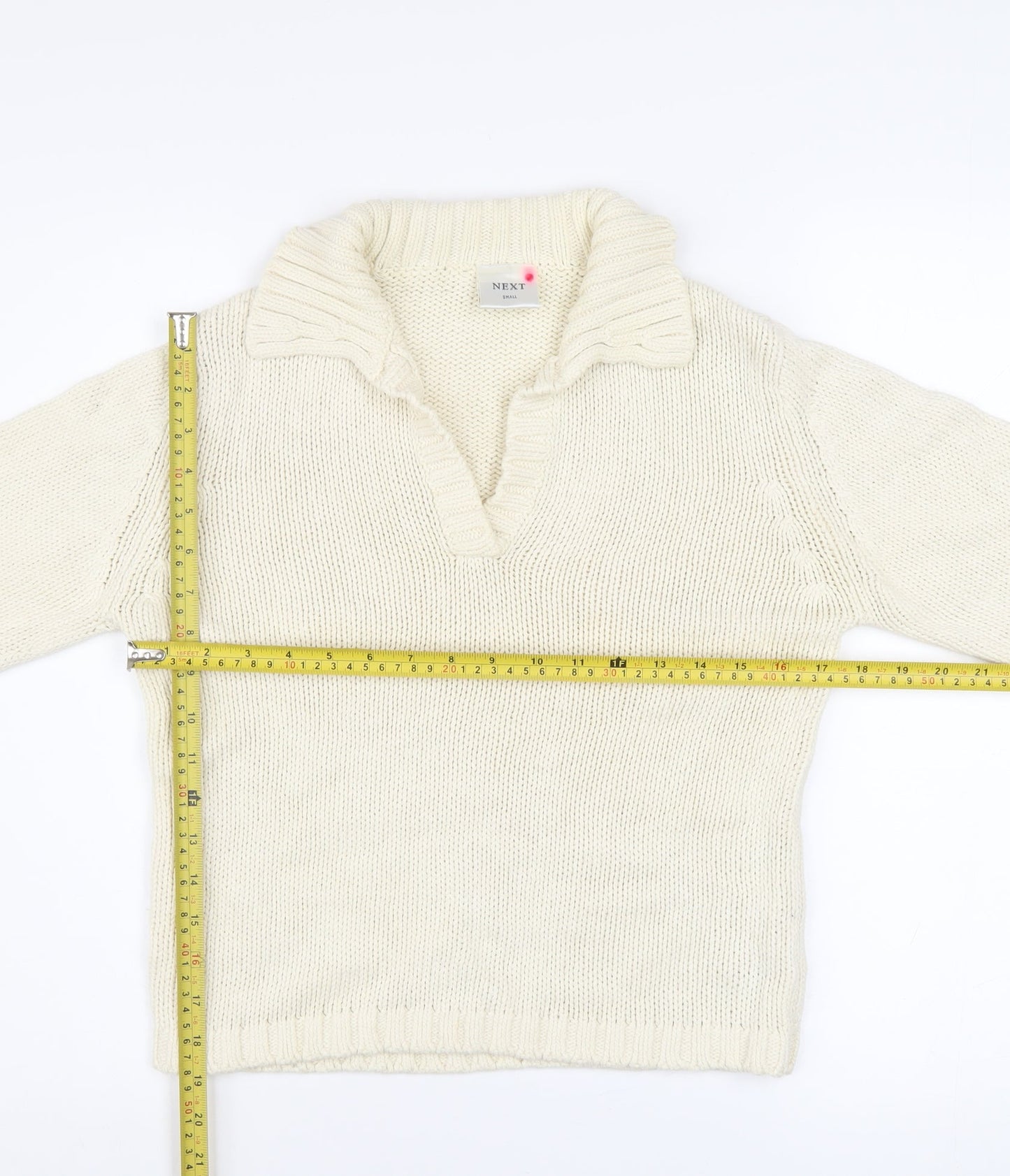 Next Women Ivory Collared Chunky Knit Cotton Pullover Jumper Size S