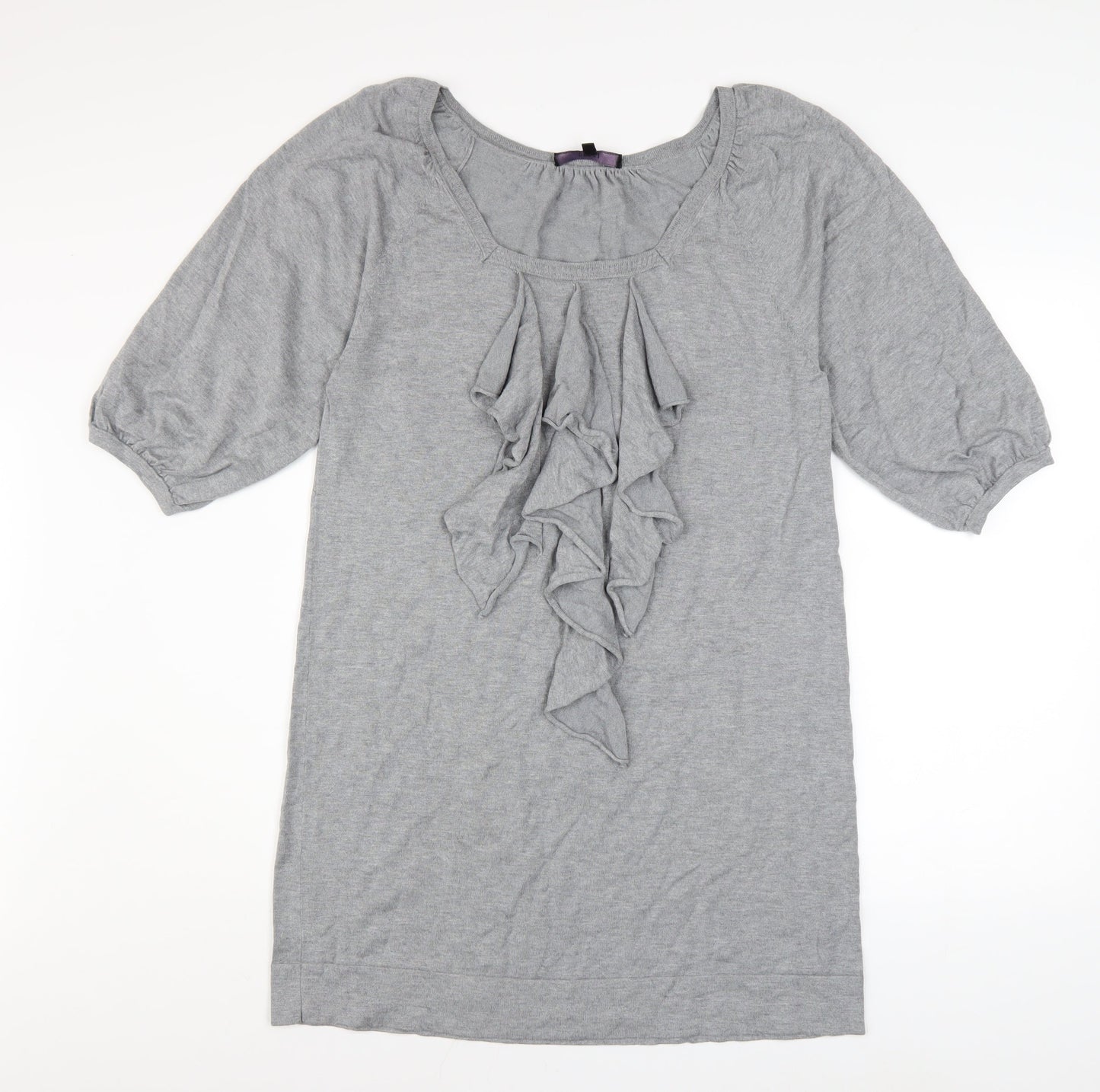 Coast Women Grey Size 14 Ruffle Front Shift Dress