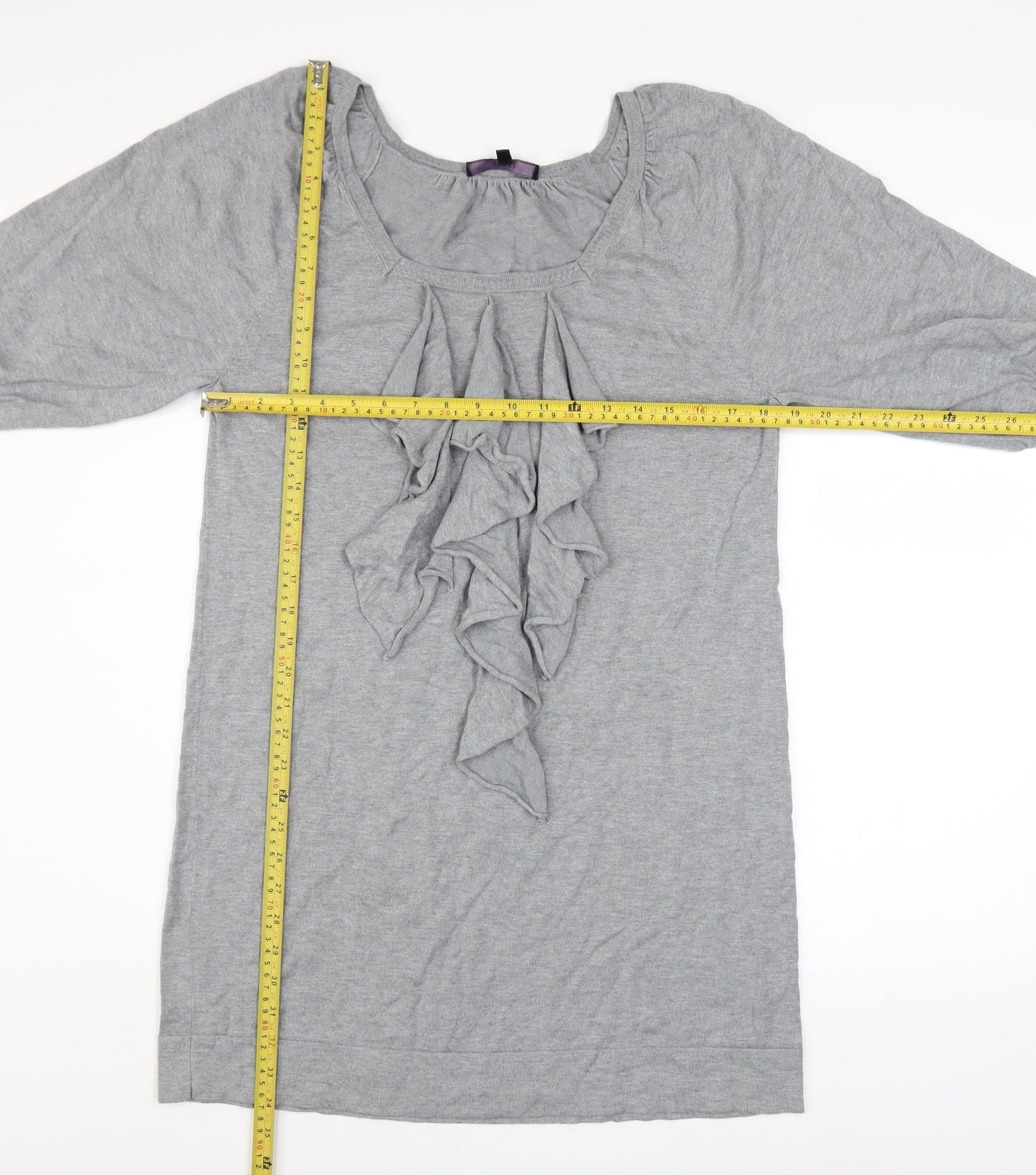 Coast Women Grey Size 14 Ruffle Front Shift Dress