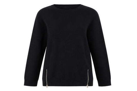 Front view of Red Herring Women’s Black Zip Hem Crew Neck Jumper, size UK 10