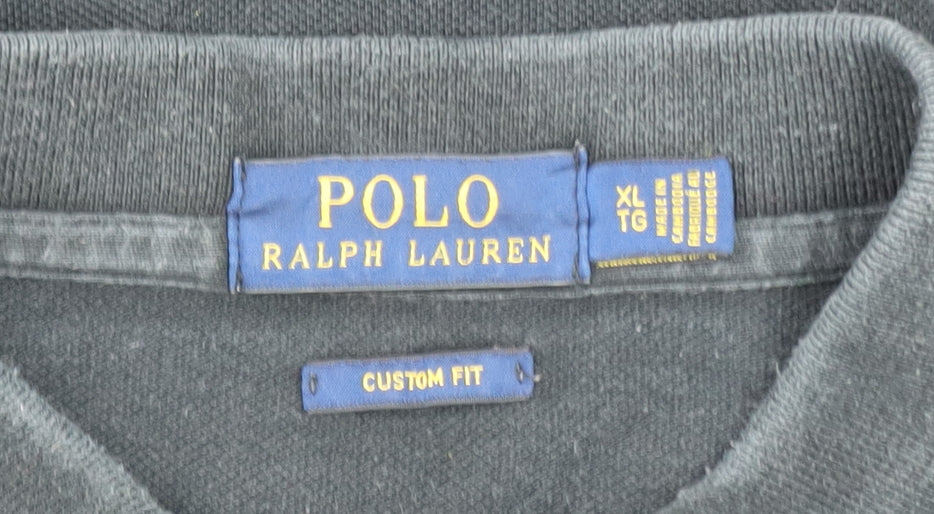 Ralph Lauren Men's Black Long Sleeve Custom Fit Rugby Shirt XL