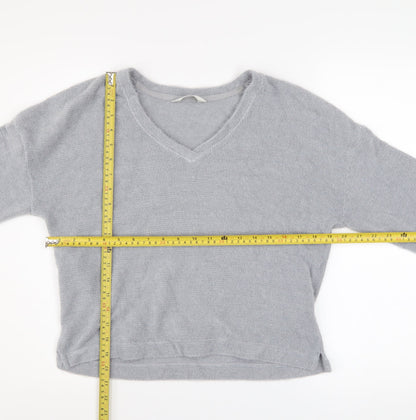 Marks & Spencer Women Grey V-Neck Knit Pullover Jumper Size S