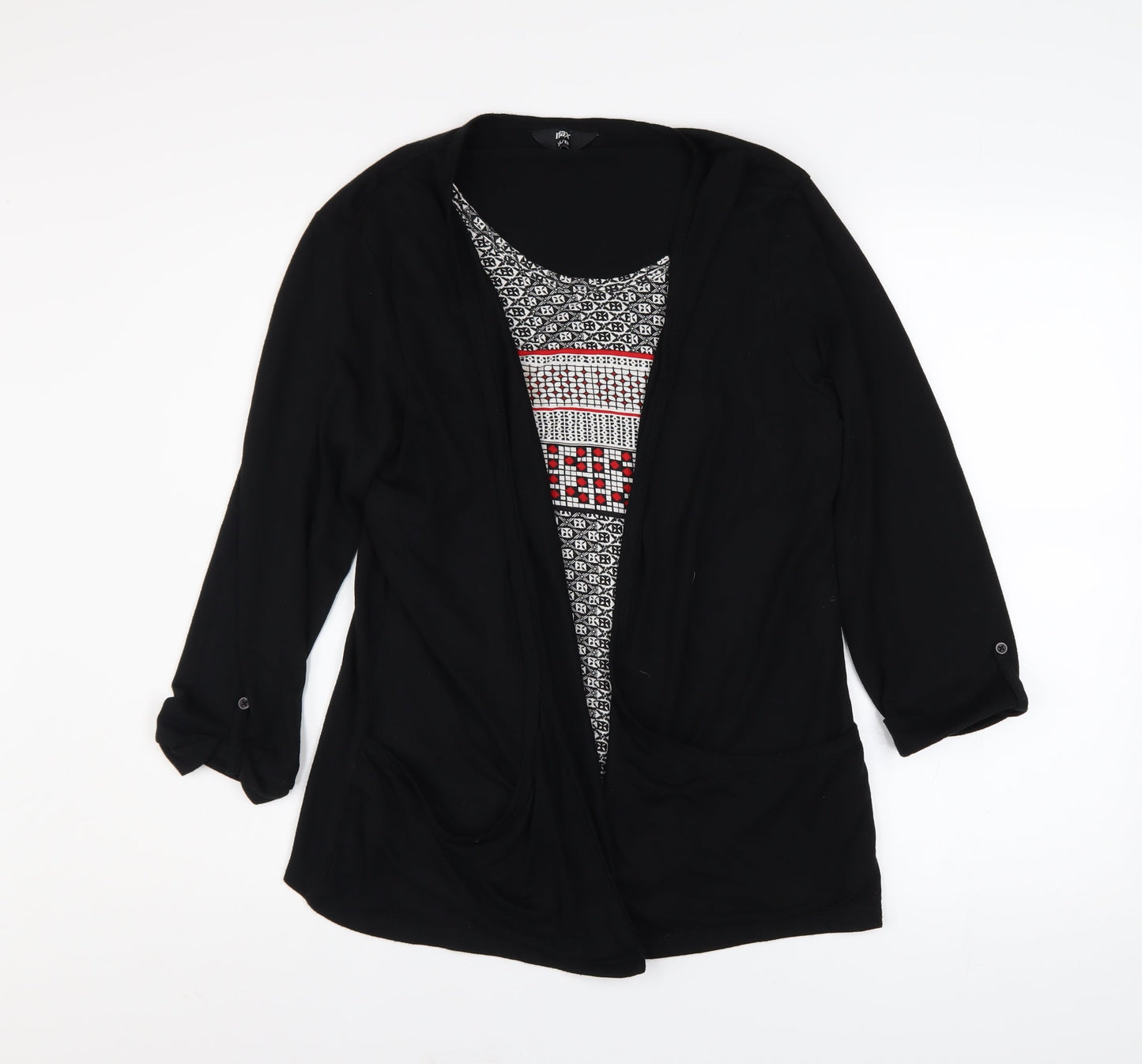 Max Women’s Black Tunic Blouse Size 18 Long Sleeve Geometric Summer Top