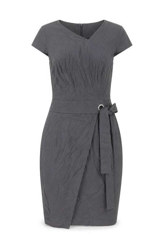 Grace Karin Women’s Grey V-Neck Wrap Belted Knee Length Dress M