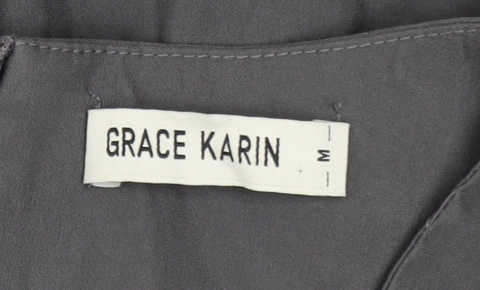 Grace Karin Women’s Grey V-Neck Wrap Belted Knee Length Dress M