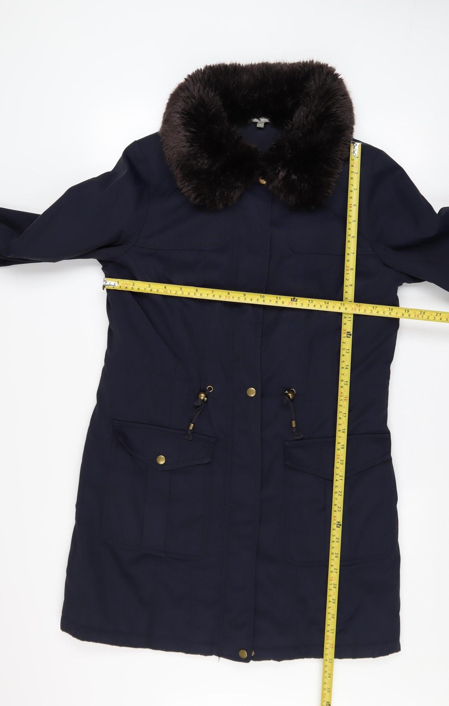 Marks and Spencer Women’s Blue Faux Fur Collar Parka Coat Size S