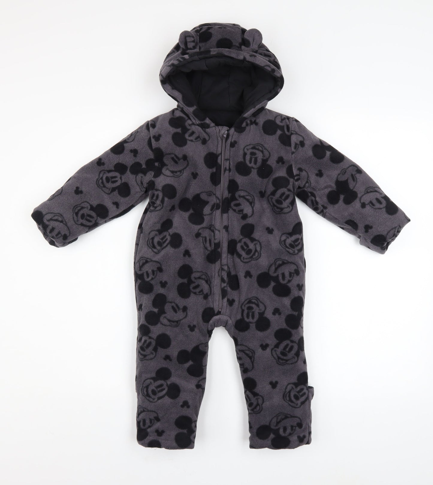 Disney Baby Grey Mickey Mouse Fleece Hooded Coverall 12-18 Months