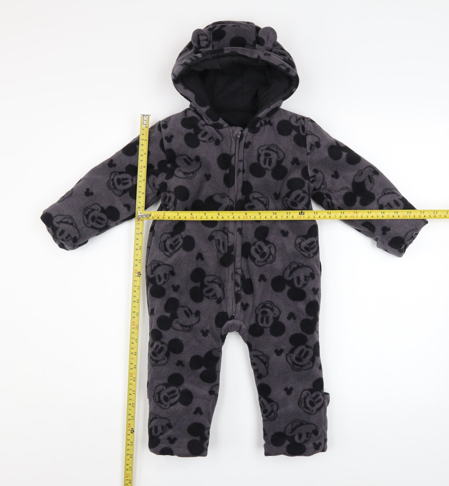Disney Baby Grey Mickey Mouse Fleece Hooded Coverall 12-18 Months