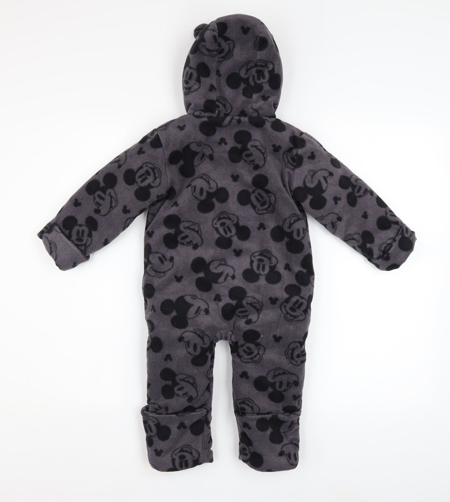 Disney Baby Grey Mickey Mouse Fleece Hooded Coverall 12-18 Months