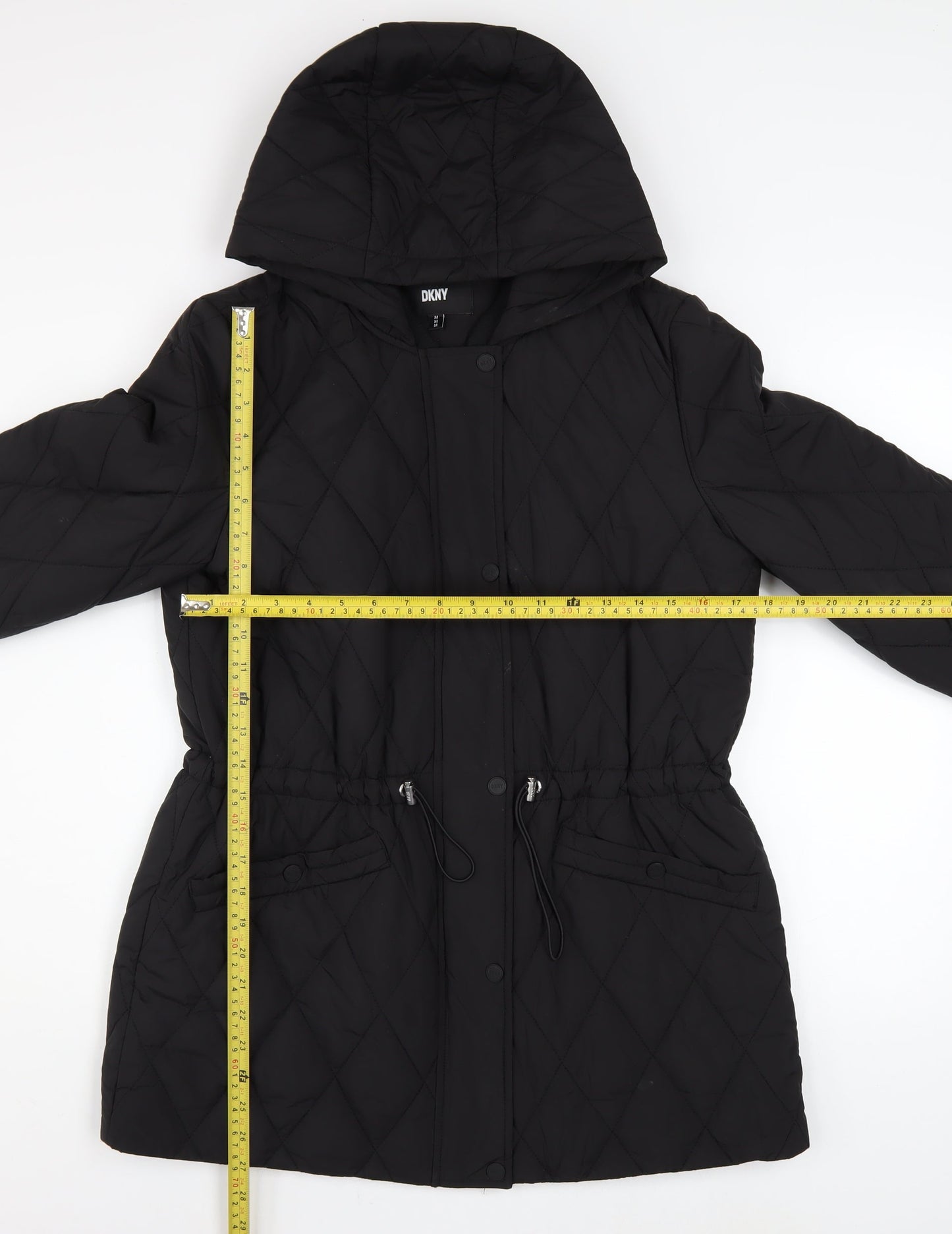 DKNY Women's Black Quilted Hooded Mid-Length Puffer Jacket Size M