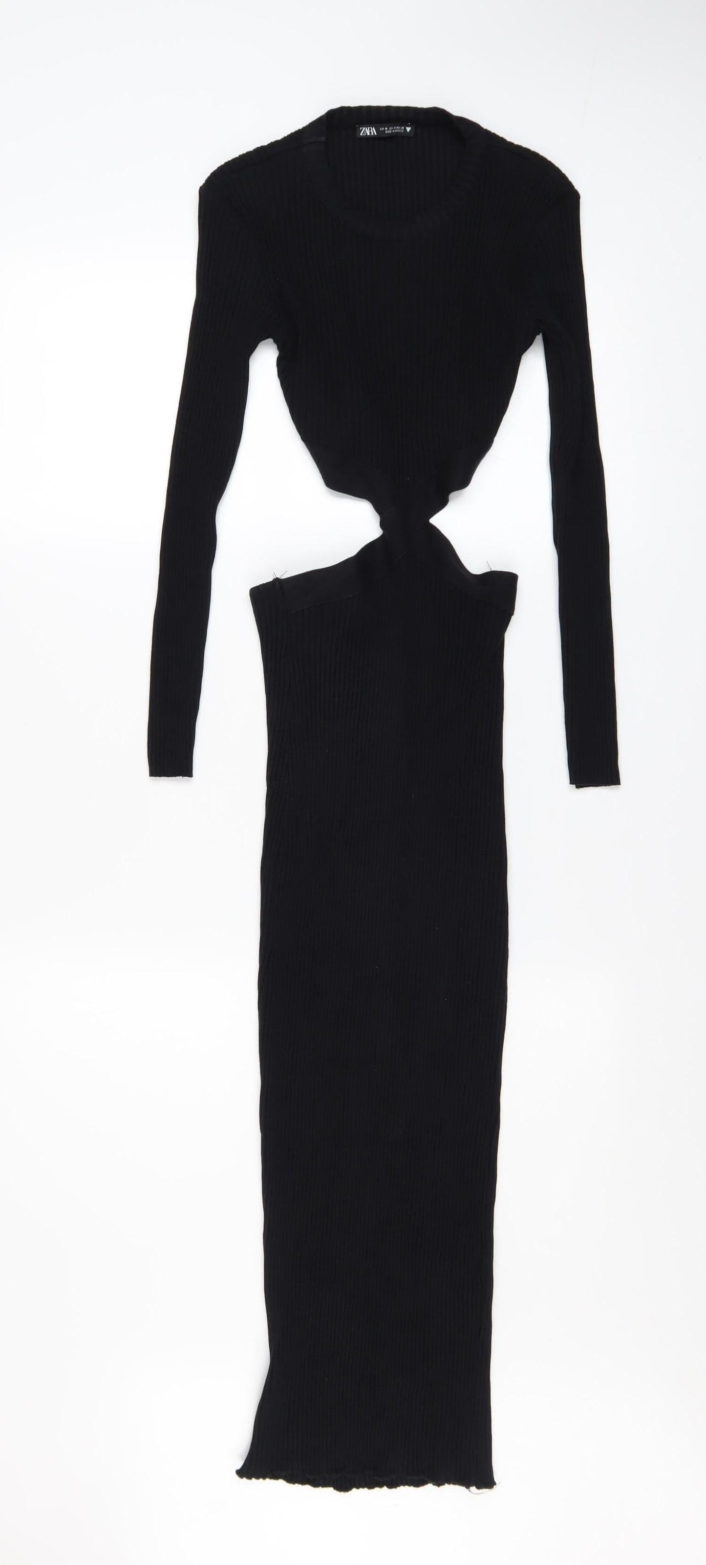 Zara Women’s Black Bodycon Midi Cut Out Dress Size 12