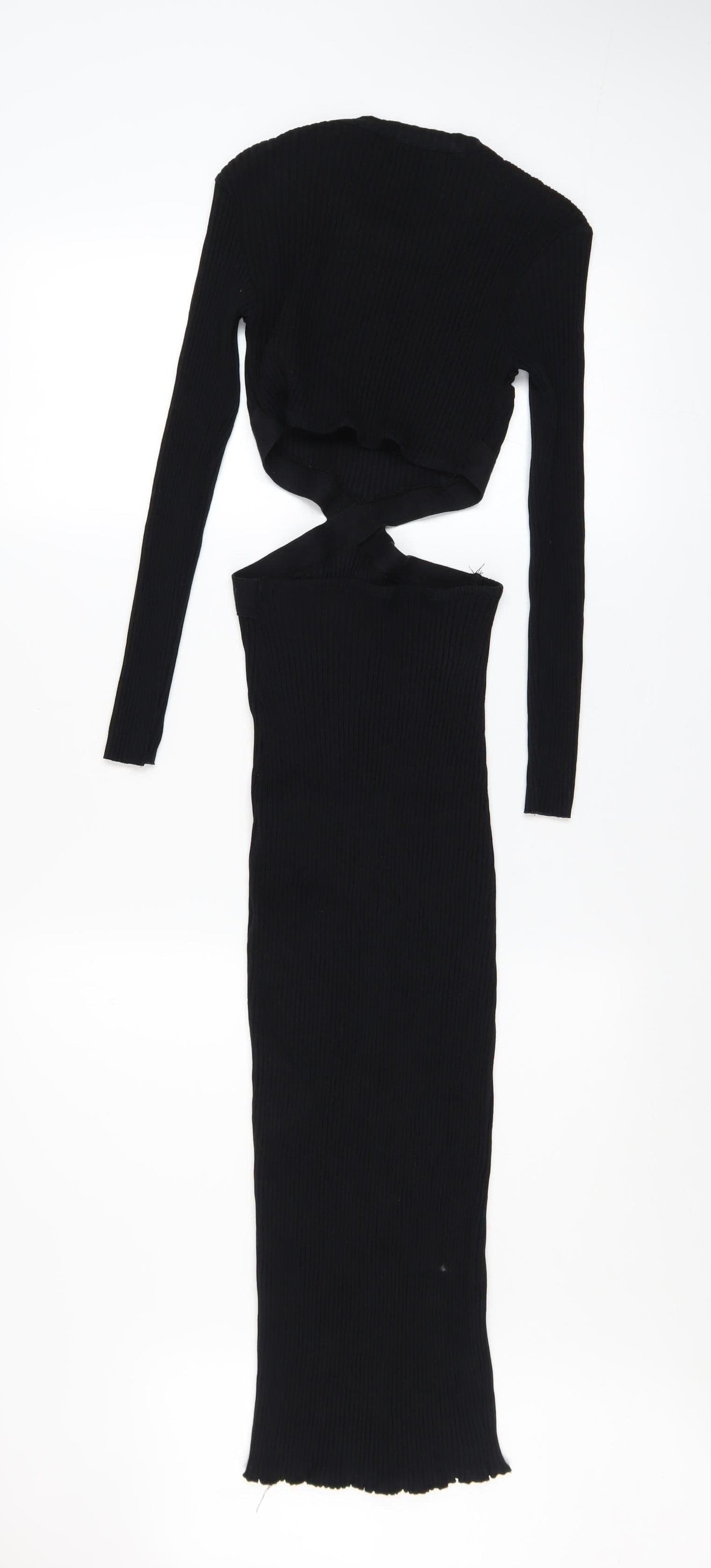 Zara Women’s Black Bodycon Midi Cut Out Dress Size 12
