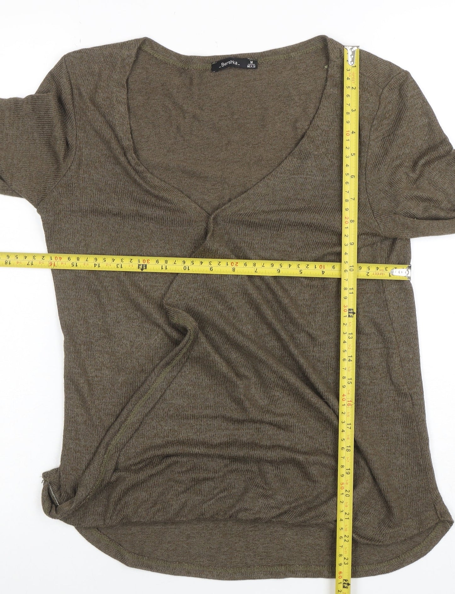 Bershka Women Brown Wrap V-Neck Long Sleeve Slim Fit Top M