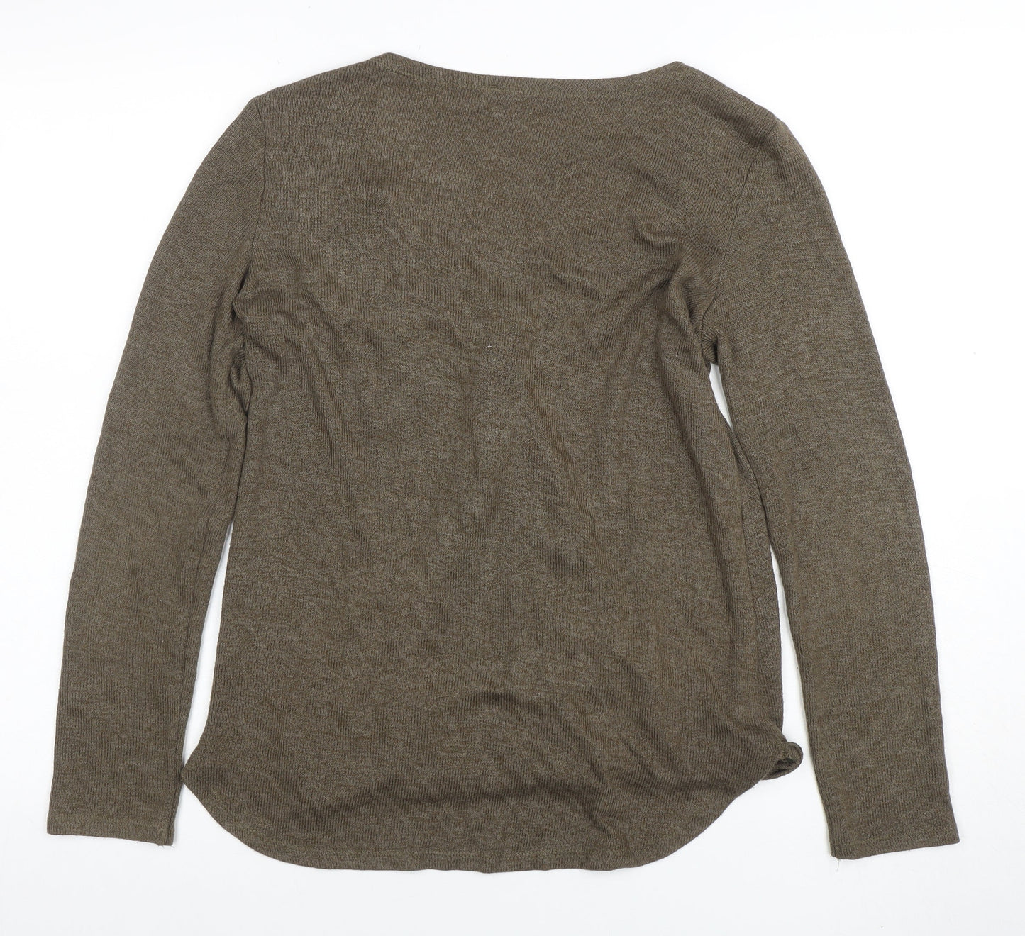 Bershka Women Brown Wrap V-Neck Long Sleeve Slim Fit Top M