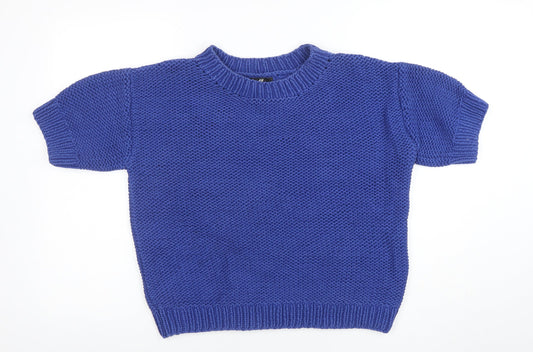 H&M Womens Blue Chunky Knit Short Sleeve Cotton Jumper Size 12
