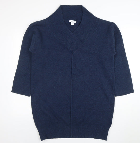 Wallis Women Navy Blue Medium Shawl Collar 3/4 Sleeve Knit Jumper