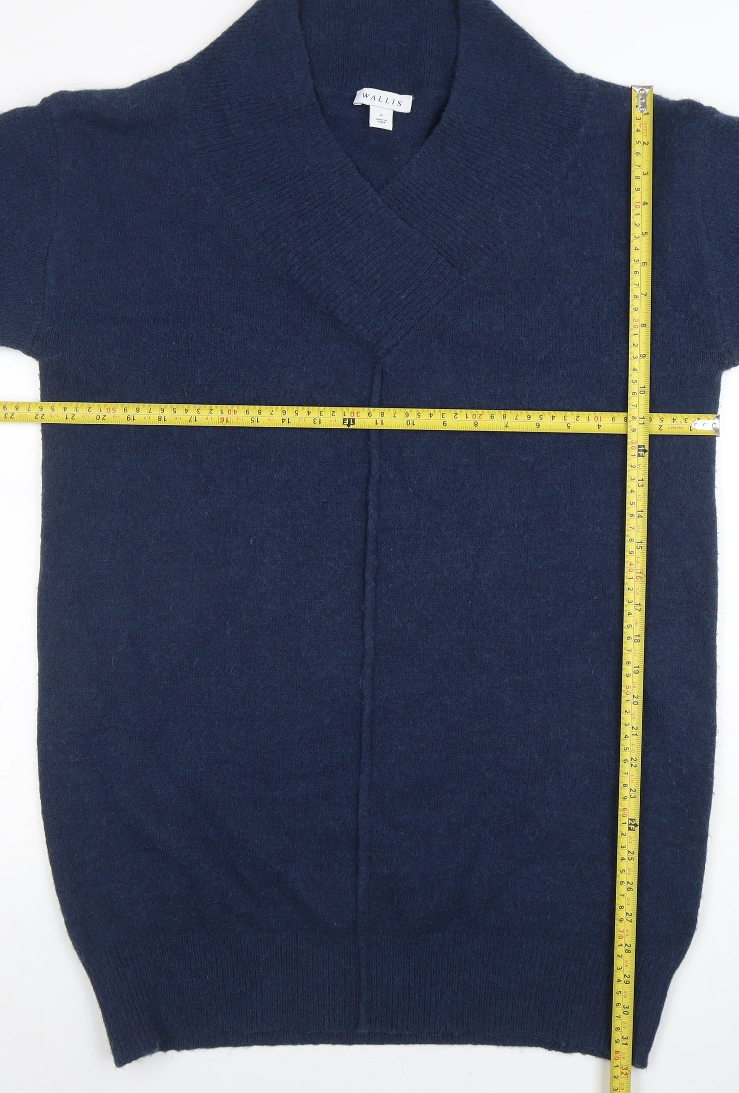 Wallis Women Navy Blue Medium Shawl Collar 3/4 Sleeve Knit Jumper