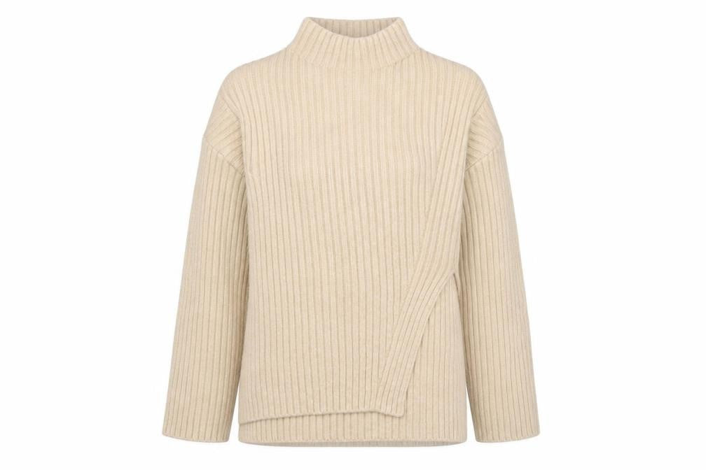 MING Womens Beige Mock Neck Ribbed Knit Jumper Size M