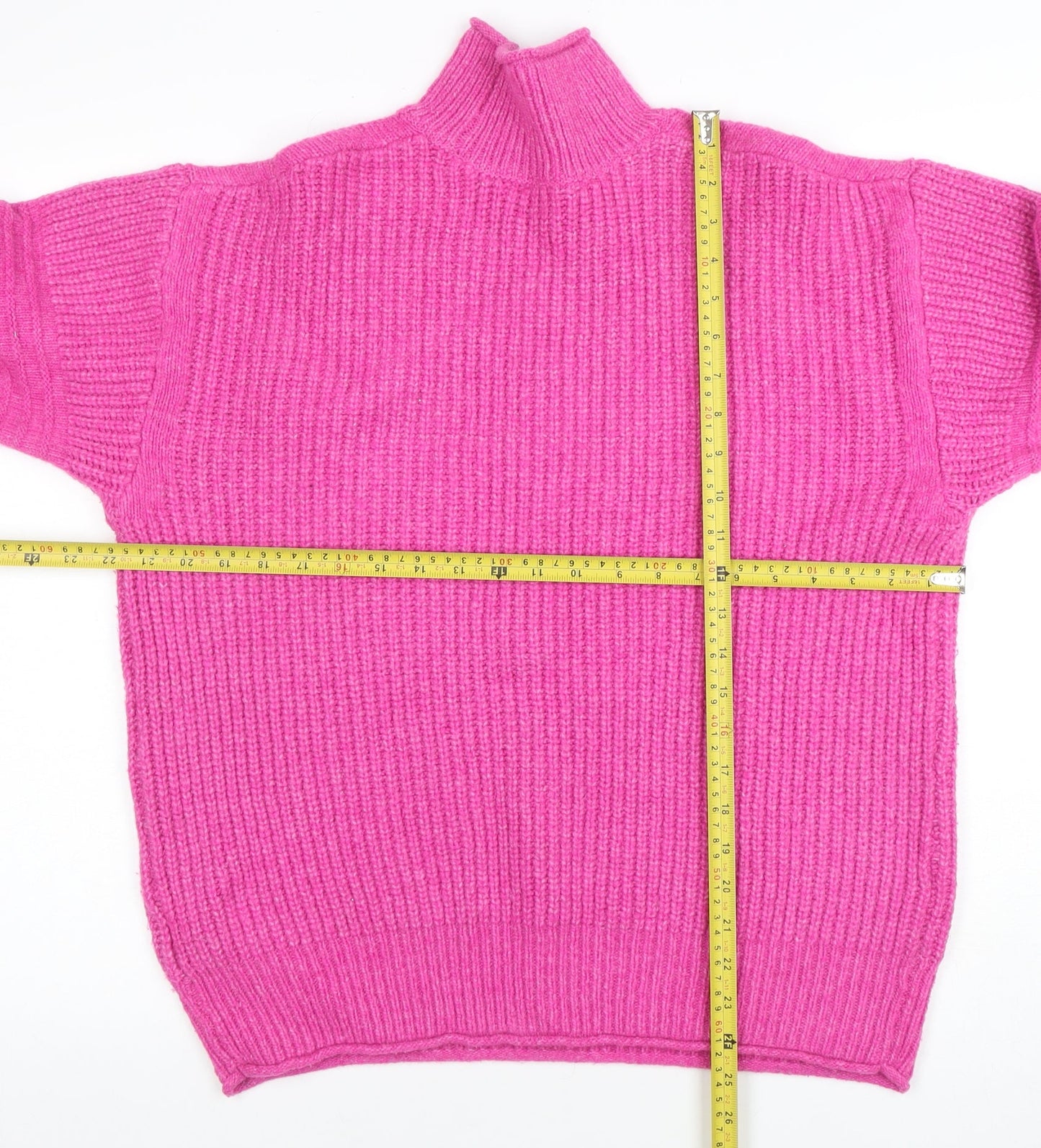 Joules Women's Pink Mock Neck Chunky Knit Jumper UK 10 Acrylic Blend