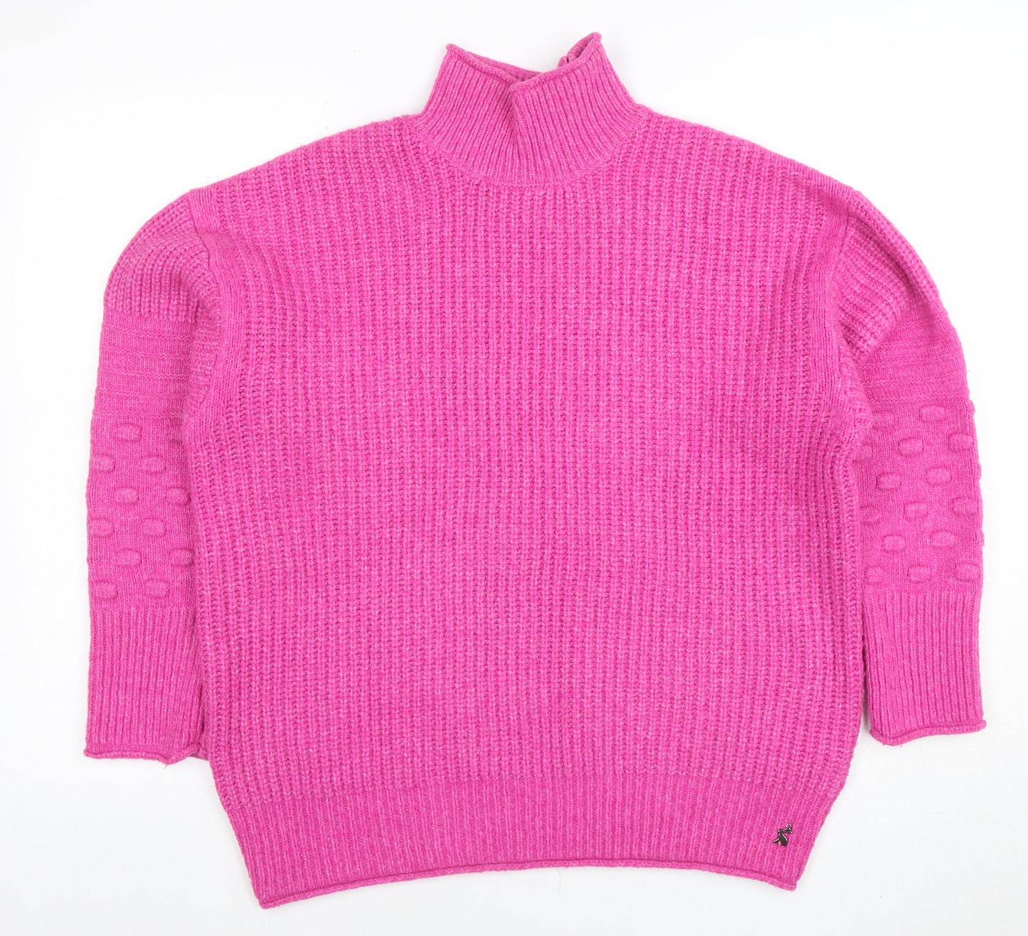 Joules Women's Pink Mock Neck Chunky Knit Jumper UK 10 Acrylic Blend