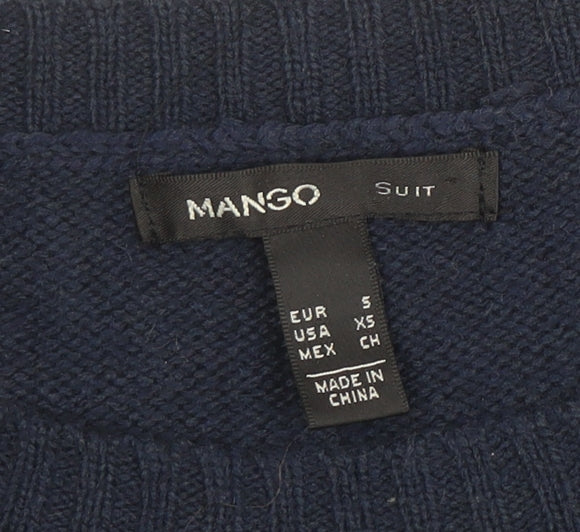 Mango Women's Blue Beaded Wool Blend Crew Neck Jumper Size 8