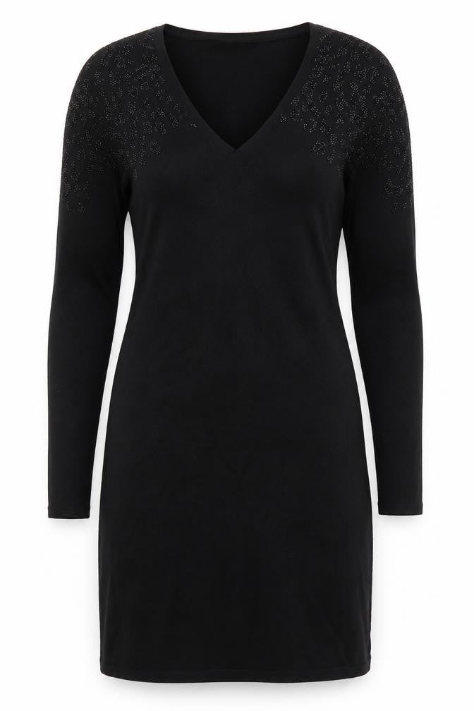 Monsoon Womens Black Beaded Knit Bodycon Dress Size S Long Sleeve