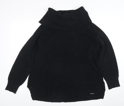 Close-up detail of Michael Kors Women's Black Cowl Neck Chunky Knit jumper XL