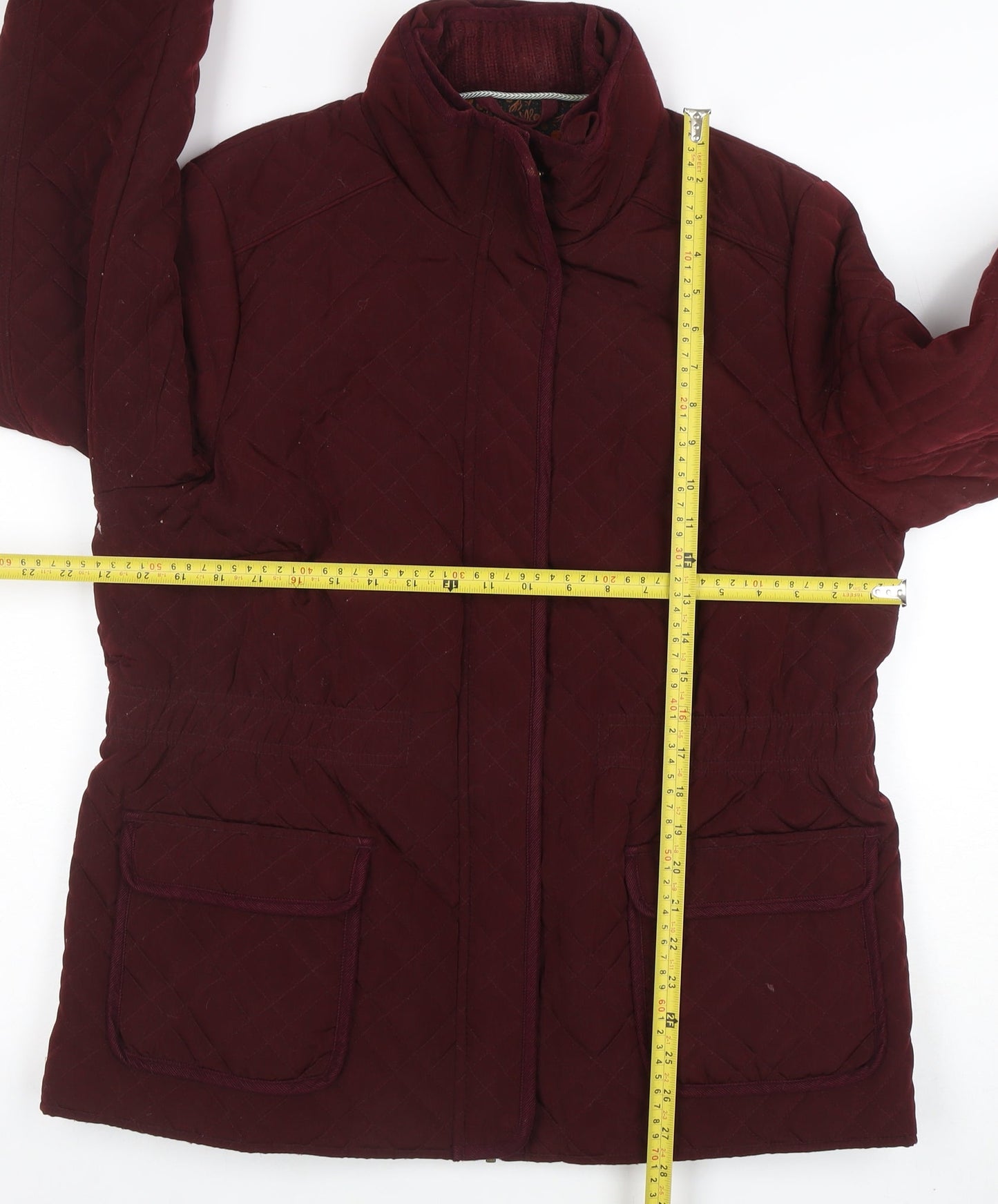 Monsoon Womens Red Quilted Jacket Size 18 Lined Full Zip Winter Coat