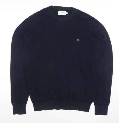Farah Men's Blue Cotton Crew Neck Pullover Jumper M