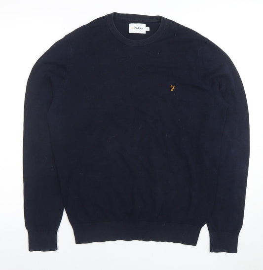 Farah Men's Blue Cotton Crew Neck Pullover Jumper M