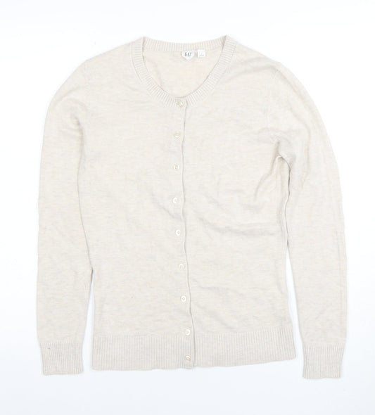 GAP Women Beige Cotton Blend Crew Neck Cardigan Size S