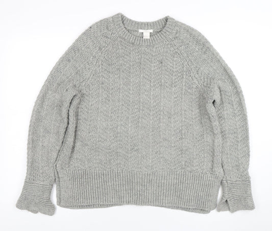 H&M Women Grey Chunky Knit Crew Neck Wool Blend Jumper Size 12