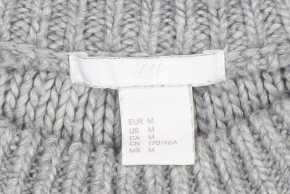 H&M Women Grey Chunky Knit Crew Neck Wool Blend Jumper Size 12