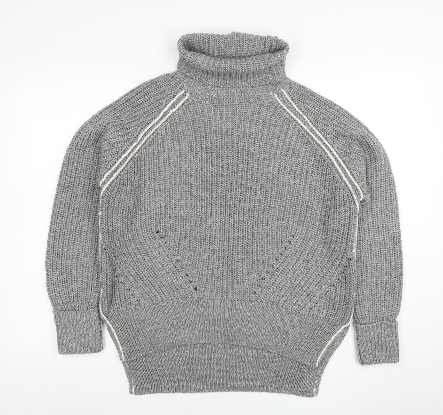 Topshop Women Grey Roll Neck Chunky-Knit Wool Blend Jumper Size 10