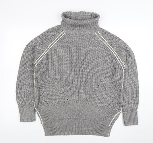 Topshop Women Grey Roll Neck Chunky-Knit Wool Blend Jumper Size 10