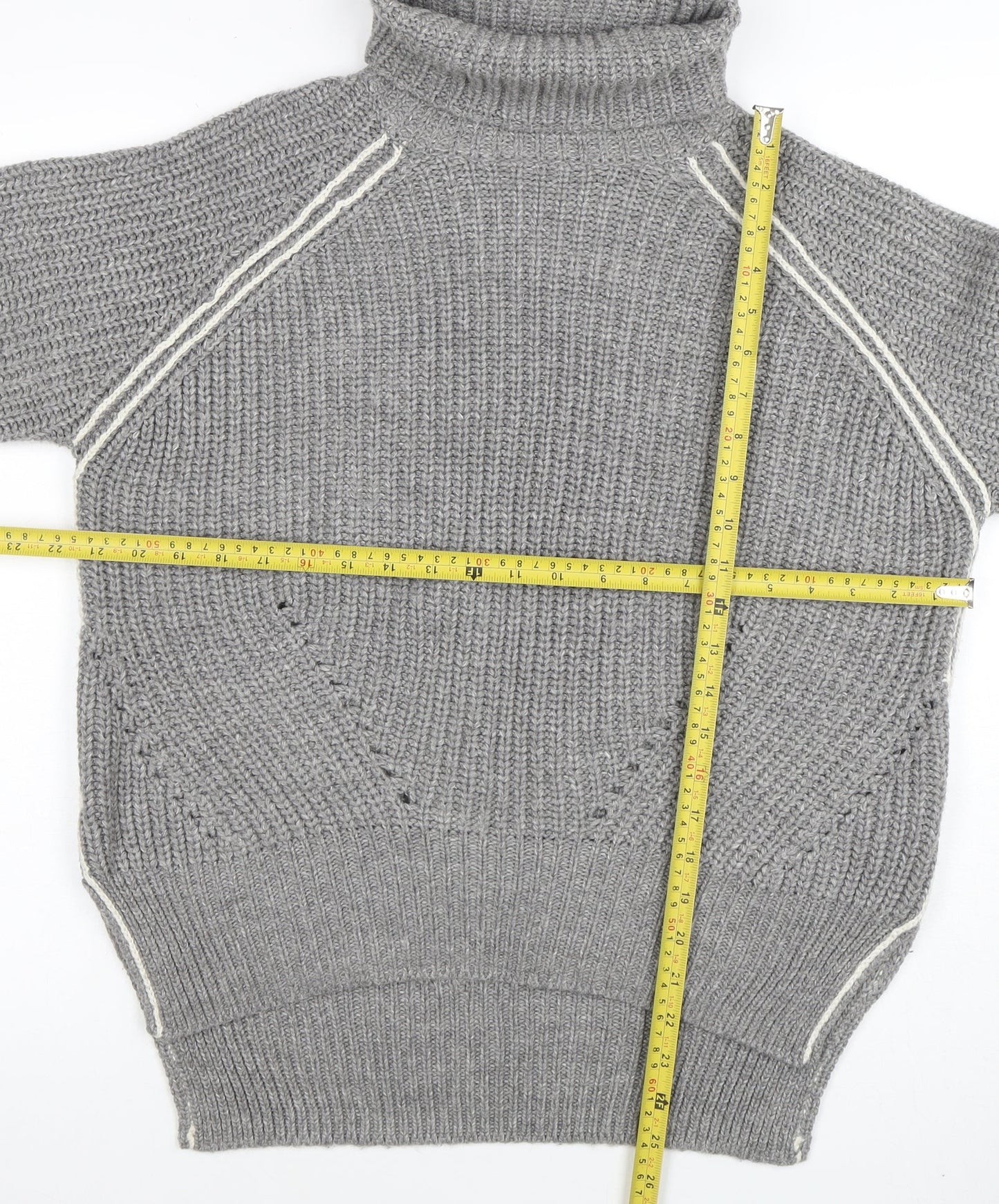 Topshop Women Grey Roll Neck Chunky-Knit Wool Blend Jumper Size 10
