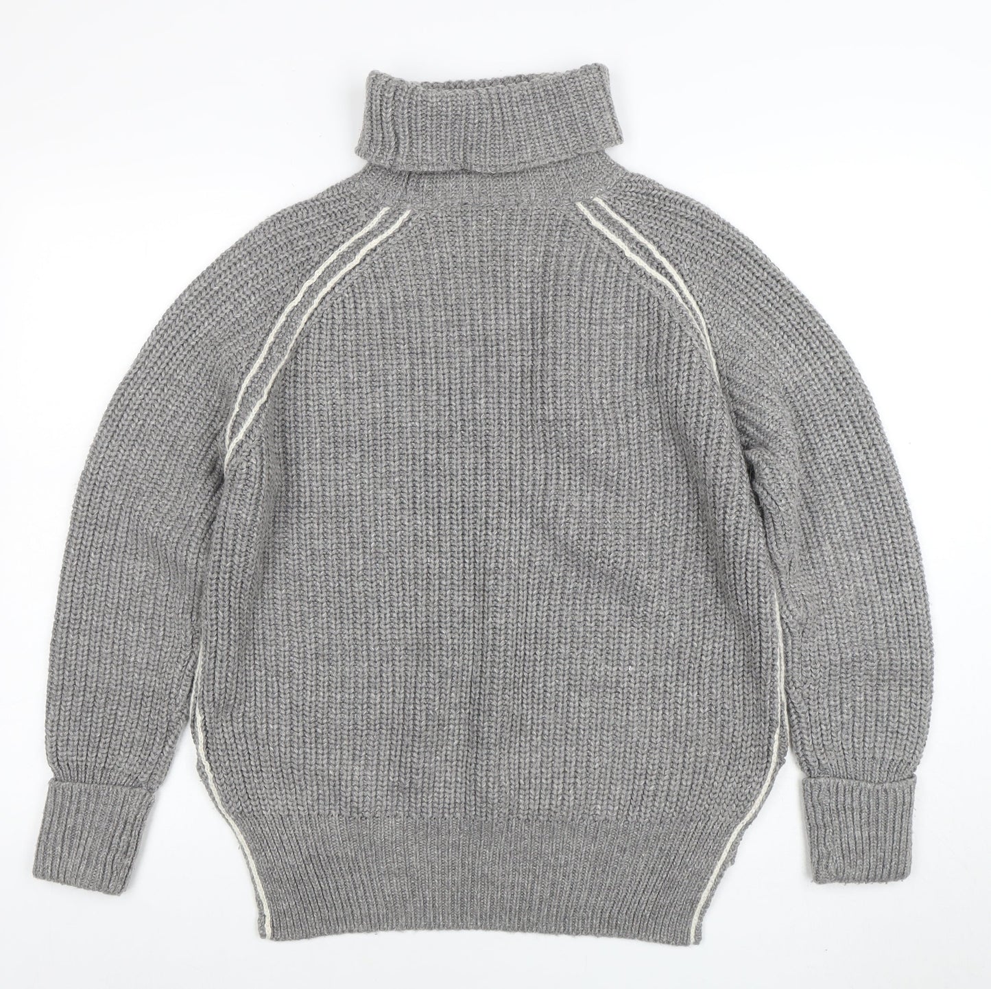 Topshop Women Grey Roll Neck Chunky-Knit Wool Blend Jumper Size 10