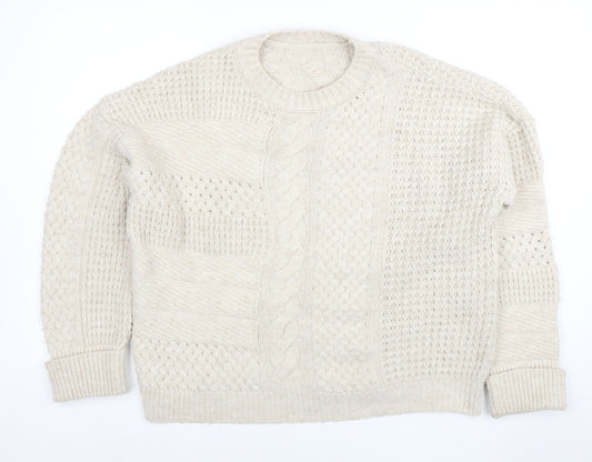Next Women Beige Cable-Knit Cotton Blend Crew Neck Jumper M