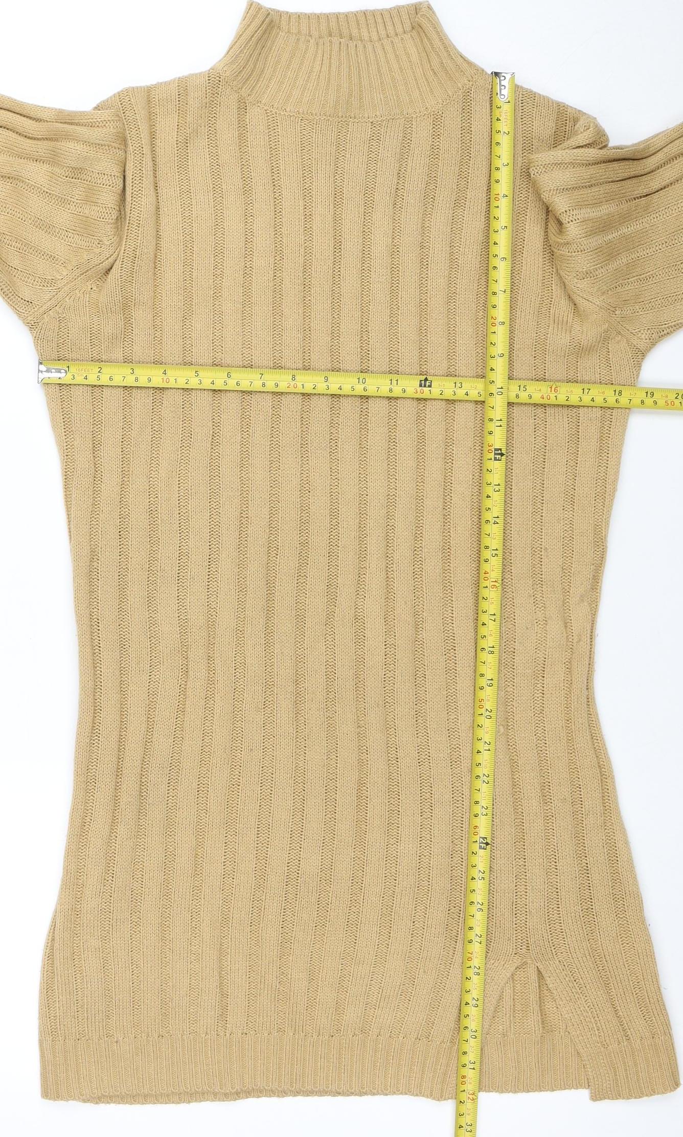 Missguided Women Beige Ribbed Knit Long Sleeve Jumper Dress Size 10