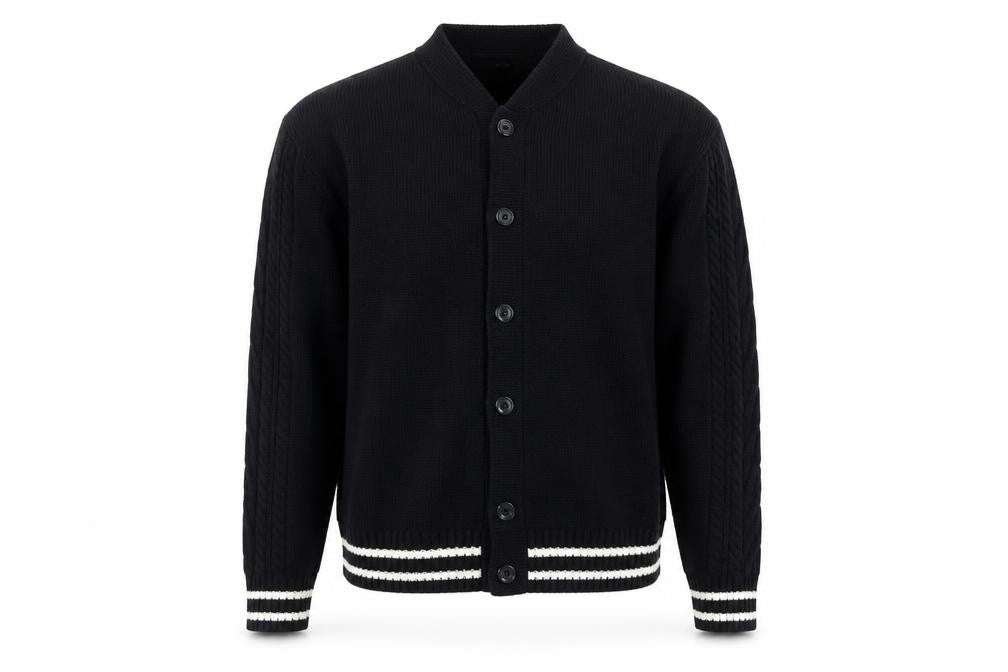 ASOS DESIGN Men's Black Cable-Knit Cardigan M V-Neck Button Front