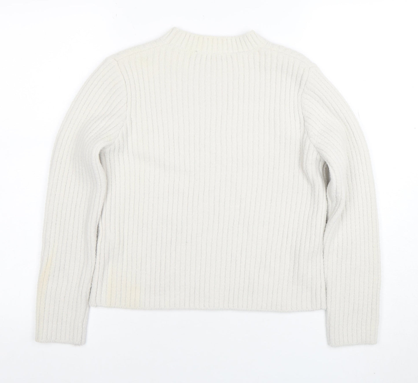 New Look Women’s Ivory Ribbed Knit Crew Neck Jumper Size 10