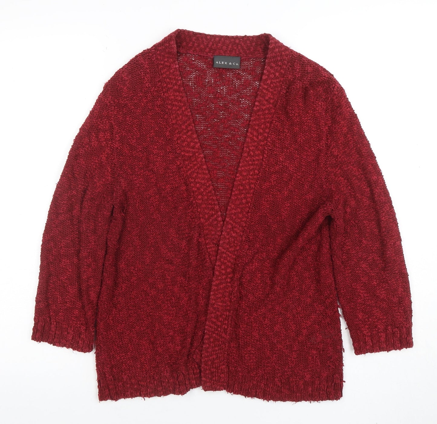 Alex & Co Women Red Knit Open Cardigan UK 12 V-Neck Cotton Blend