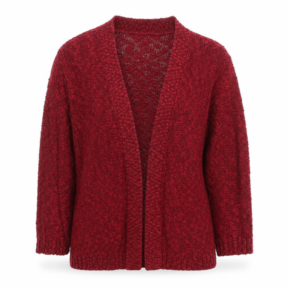 Alex & Co Women Red Knit Open Cardigan UK 12 V-Neck Cotton Blend