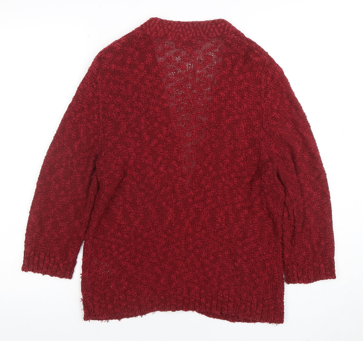 Alex & Co Women Red Knit Open Cardigan UK 12 V-Neck Cotton Blend